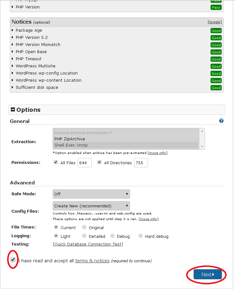 一番下のチェックボックスにチェックを入れて、「Next」をクリックします。