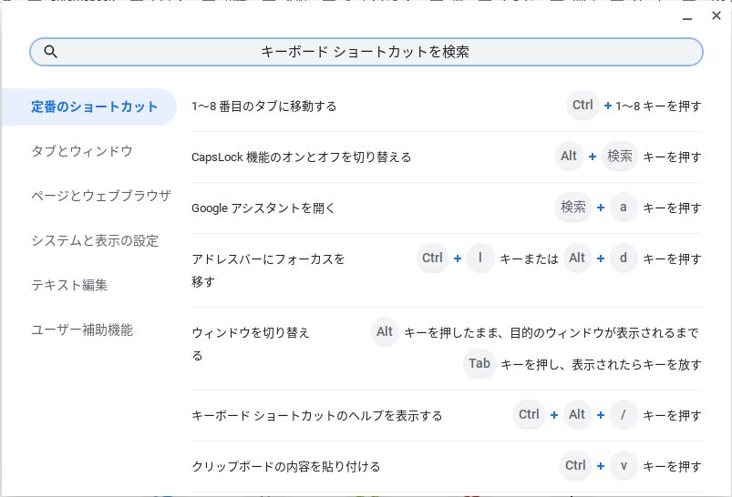 キーボードショートカットの検索方法