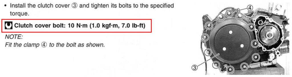 クラッチカバーの取り付けボルトの締め付けトルクは10Nmです。